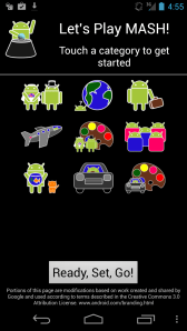 The main screen of the MASH game.